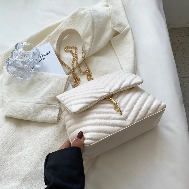 2024 Casual Chain Crossbody Bags For Women Fashion Striped Shoulder Bag Large Capacity Flap Ladies Handbags