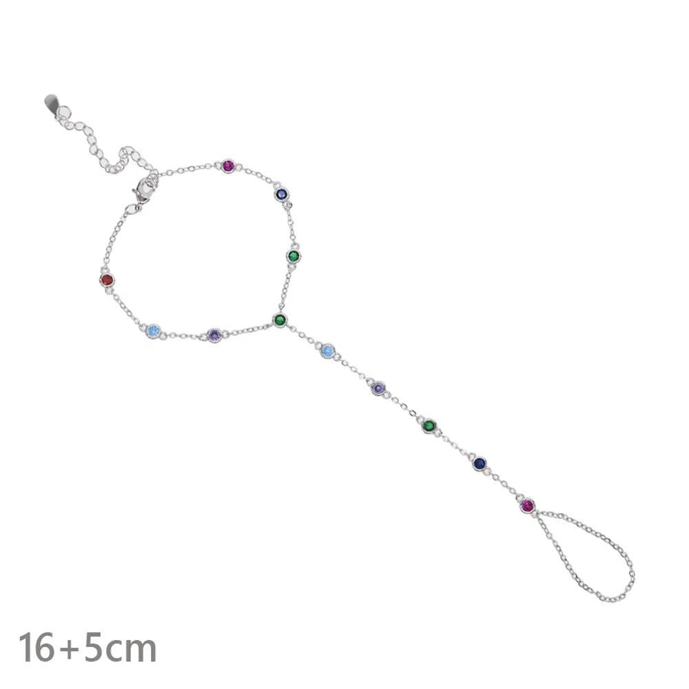 2025 New Micro Pave Clear CZ Tassel Hand Chain Bracelet Gold Color With Round CZ Station Double Chain Fashion Women Jewelry