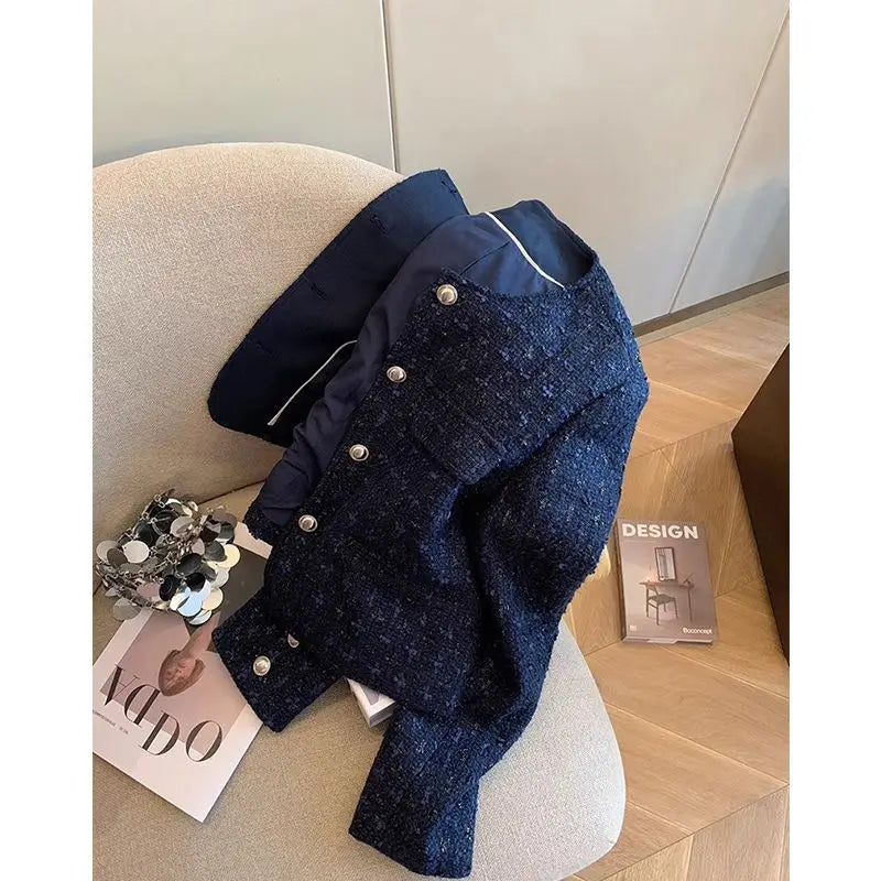 Elegant Long Sleeve Tweed Coat