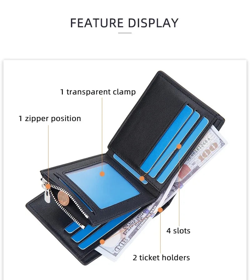 Customized Name Men Short Wallet Personalized Text Luxury Brand Card Holder Zipper Male Purse Fashion High Quality Coin Pockets