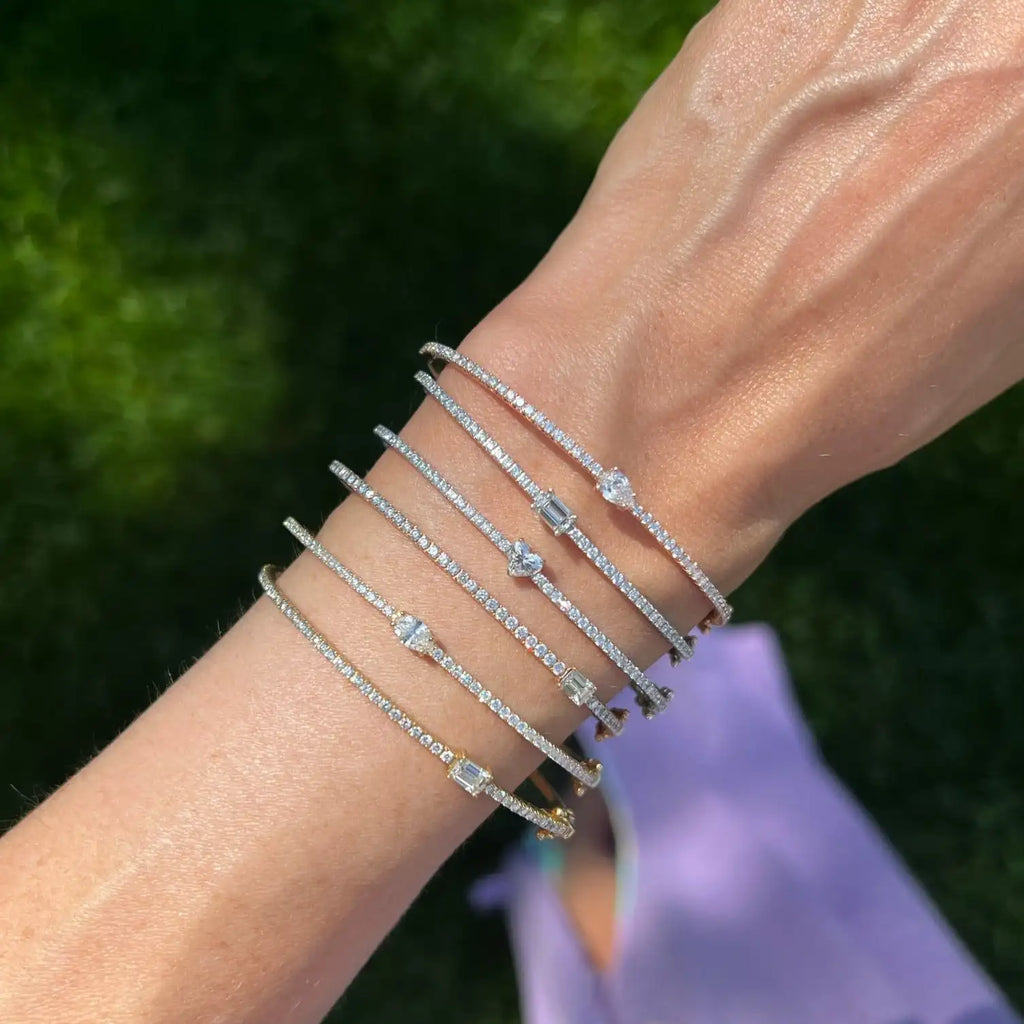 Single Heart Tear Rectangle Marquise Geometric Shaped Cubic Zirconia CZ Bangle Bracelet High Quality