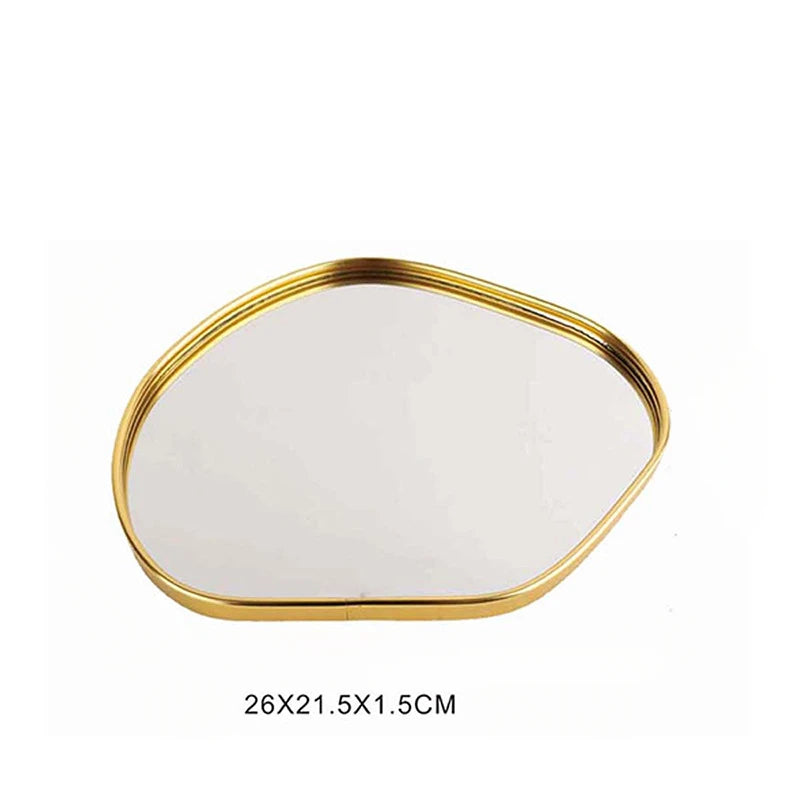 Nordic Light Luxury Metallic Glass Mirror Tray Jewelry And Cosmetics Storage Tray Living Room Precious Accessories Tray