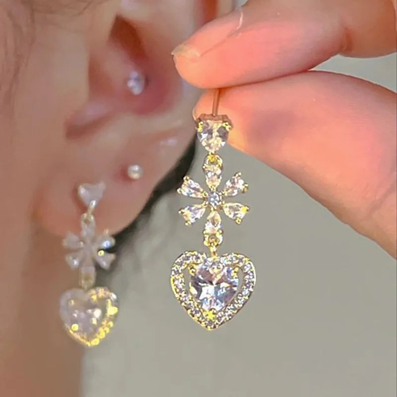 2024 New Simple Stars Tassel Earrings for Women Korean Charm Delicate Shiny Rhinestone Drop Earring Fashion Wedding Gift Jewelry