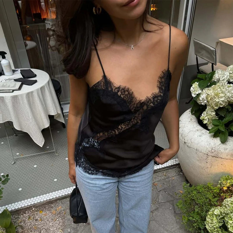 Women's Lace Trim Backless Cami Top