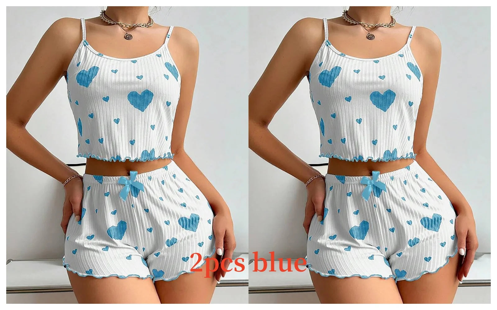 Women's Heart Print Pajama Shorts Set