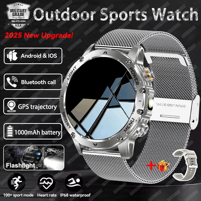 2025 New Military T-Rex 3 Ultra 1000mAh Battery Smart Watch IP68 Waterproof Flashlight Heart Rate Sports tracker Smartwatch Men
