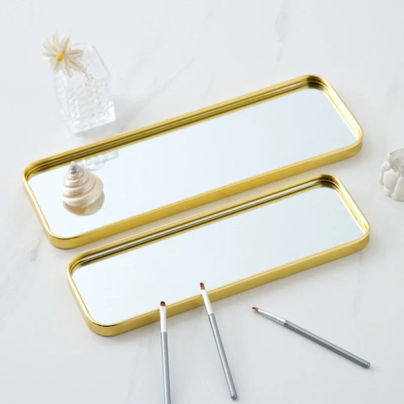 Nordic Light Luxury Metallic Glass Mirror Tray Jewelry And Cosmetics Storage Tray Living Room Precious Accessories Tray