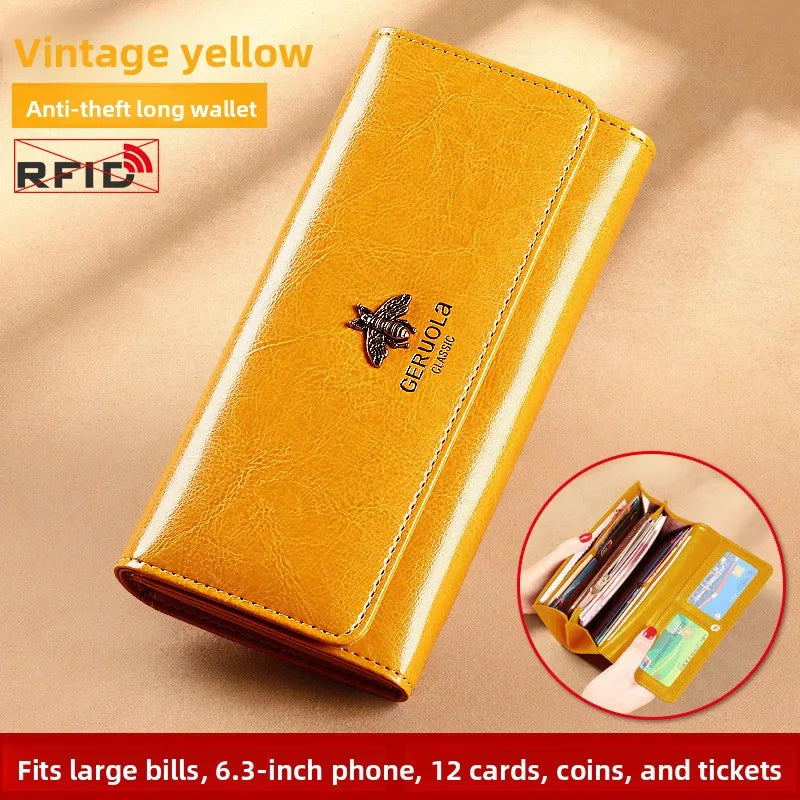 Long Genuine Leather Wallet for Women Multi-Card Holder Handbag Simple Versatile Mobile Phone Bag Inteated Money Clip Handbag