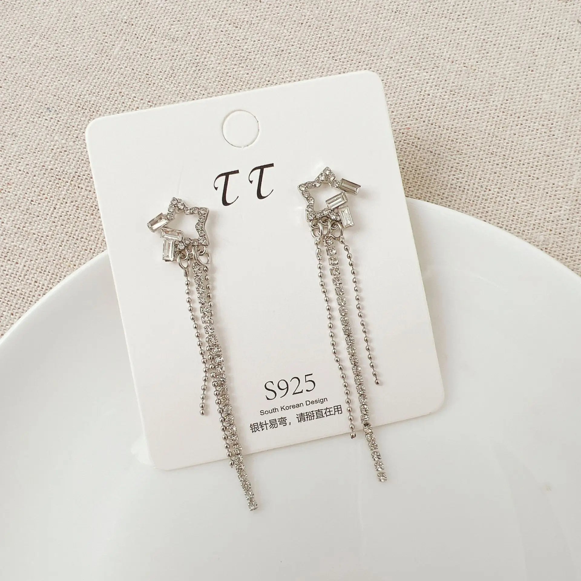 2024 New Simple Stars Tassel Earrings for Women Korean Charm Delicate Shiny Rhinestone Drop Earring Fashion Wedding Gift Jewelry