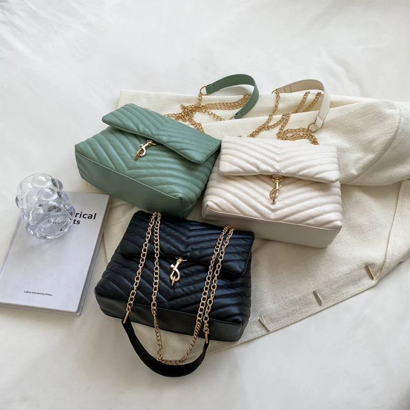 2024 Casual Chain Crossbody Bags For Women Fashion Striped Shoulder Bag Large Capacity Flap Ladies Handbags