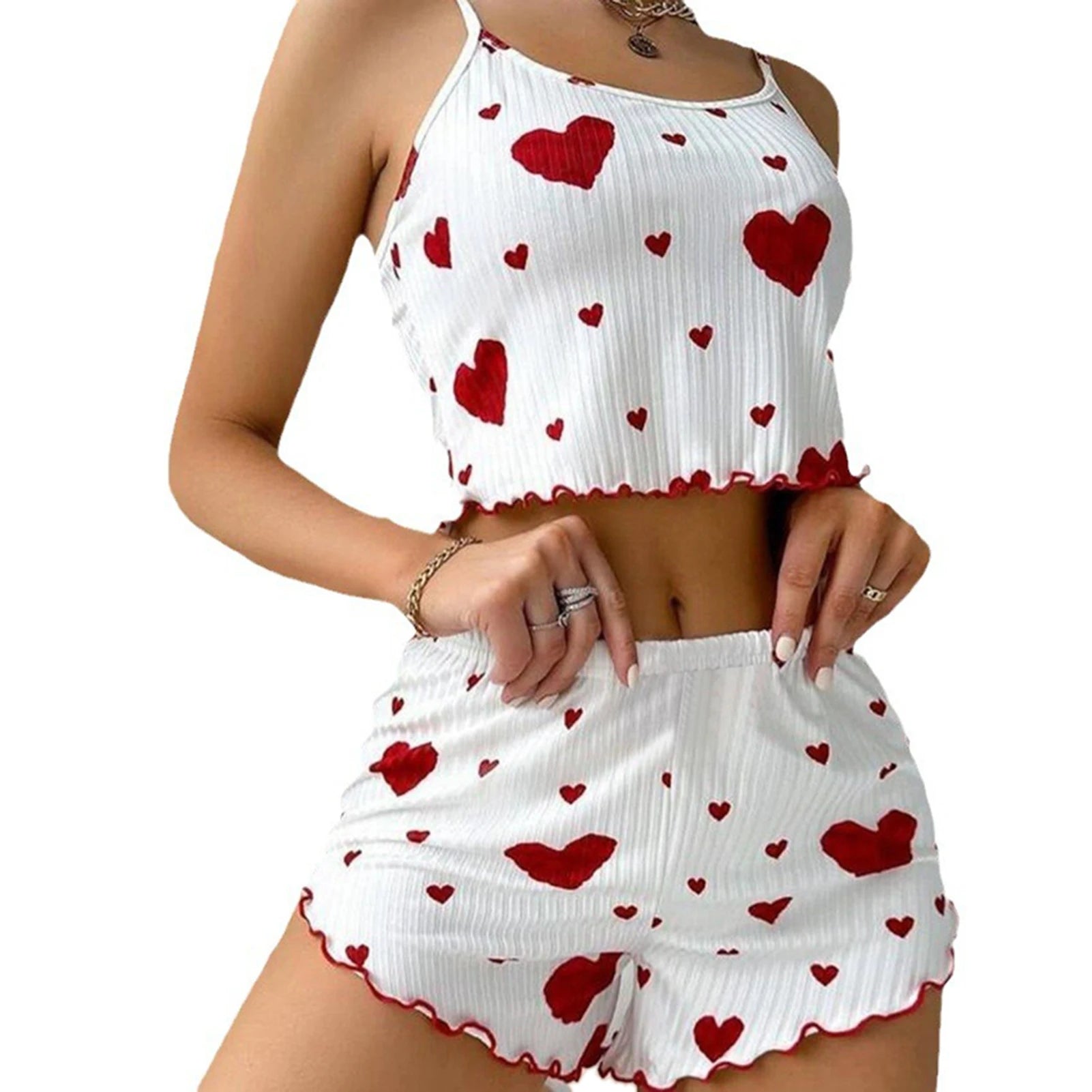 Women's Heart Print Pajama Shorts Set