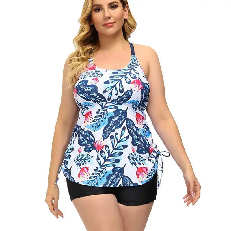 Plus Size Women’s High Waist Tankini Swimwear Set With Padded Top