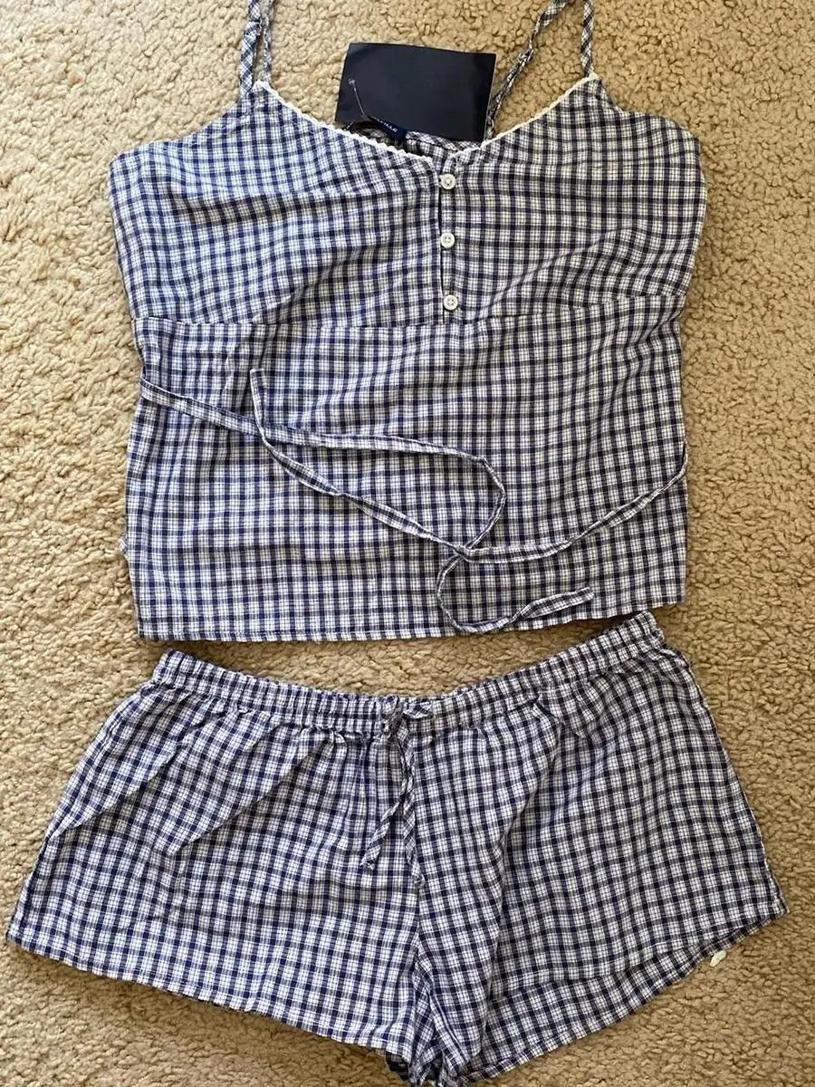 Plaid Cami & Shorts Lounge Set