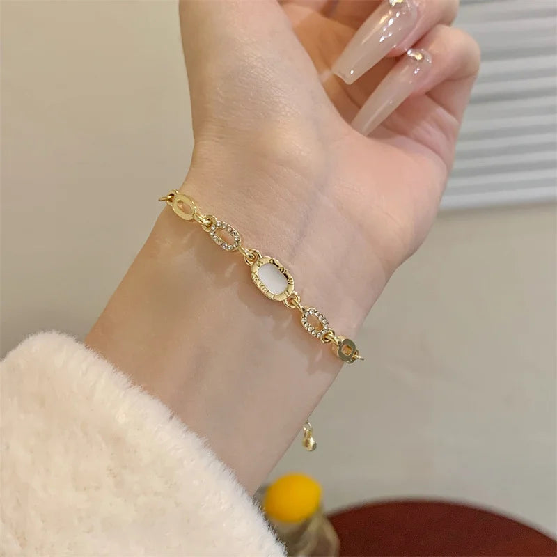 Luxury Geometric Gold Plated Zircon Bracelet for Women Versatile Adjustable Square Bracelet Christmas Party Wedding Jewelry Gift