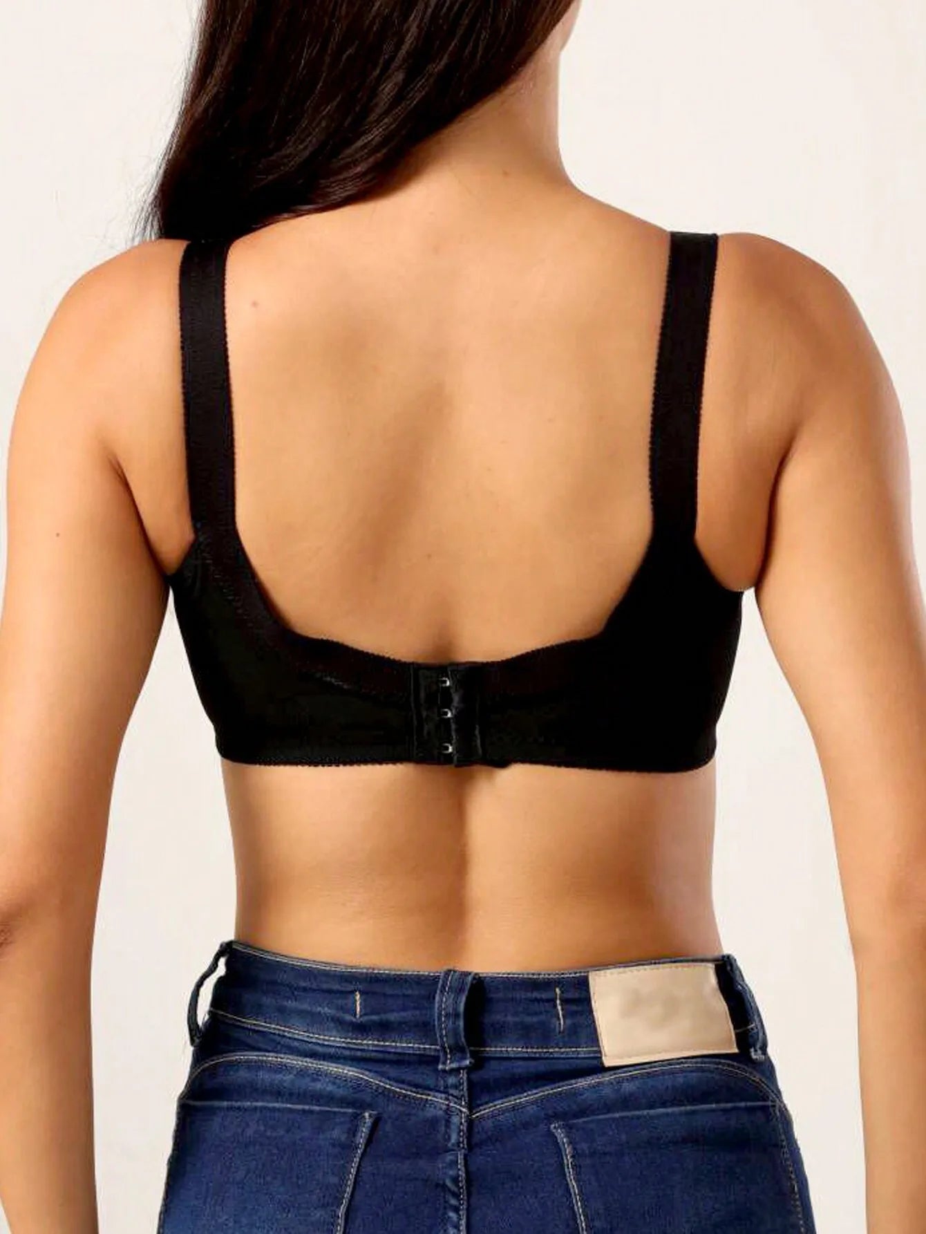 Black Lace Full Coverage Bra with Sheer Panels and Adjustable Straps