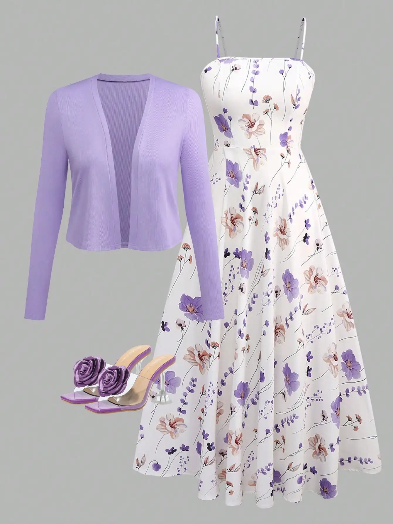 Women's Floral Camisole Dress & Cardigan Set
