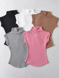 Women's Turtleneck Sleeveless Ribbed Top