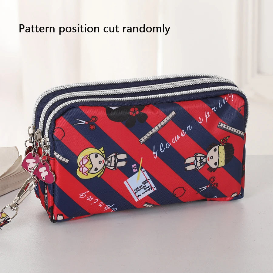 Three-layer Zipper Short Mobile Phone Bag Fashion Hand Makeup WOMEN'S Bag Portable Change Waterproof Multi-layer Pocket Bag